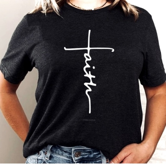 NEXT LEVEL APPAREL green scripted Faith Cross Short Sleeve Blk tshirt sizeL NWOT - Picture 4 of 4